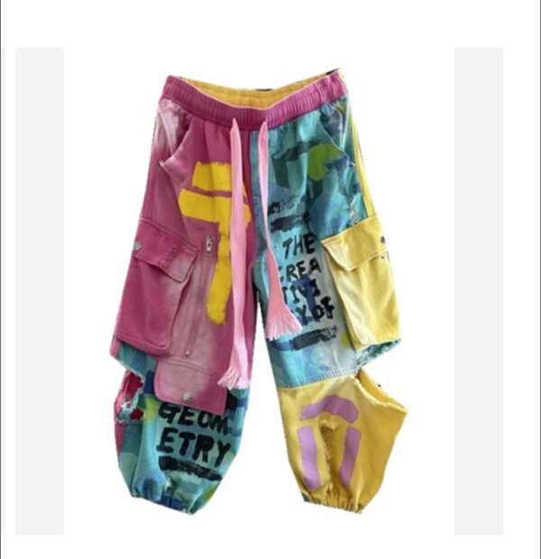 A pair of colorful pants with the words " teen spirit ".